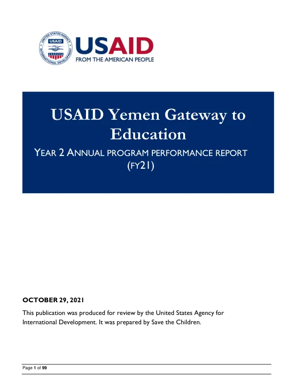 USAID Yemen gateway to education : year 2 annual program performance report (FY21)
