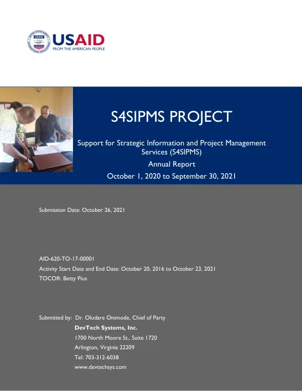 Support for strategic information and project management services (S4SIPMS) : annual report : October 1, 2020 to September 30, 2021