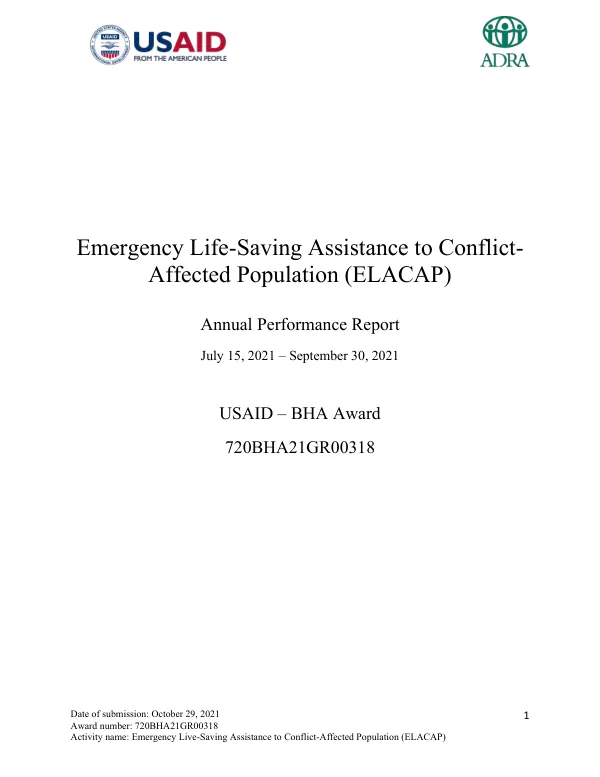 Emergency life-saving assistance to conflict-affected population (ELACAP) : FY21 annual report