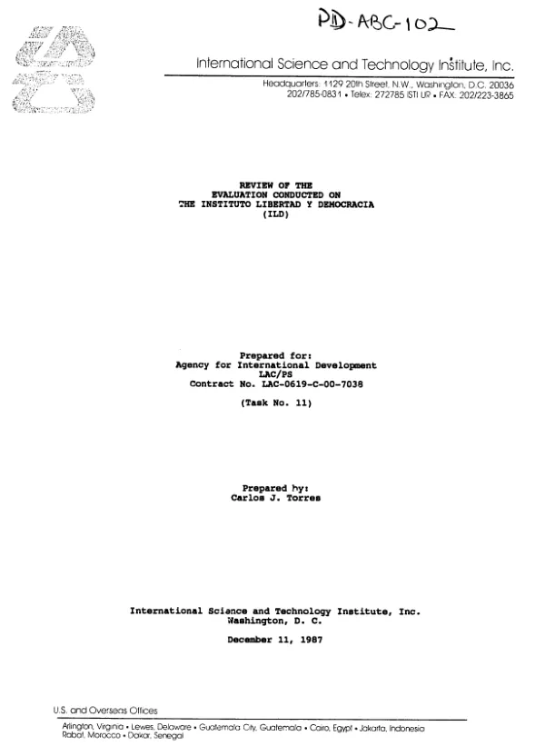 Review of the evaluation conducted on the Instituto Libertad y Democracia (ILD)
