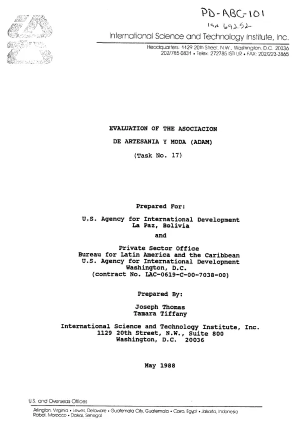 Evaluation of the Asociacion de Artesania y Moda (ADAM)