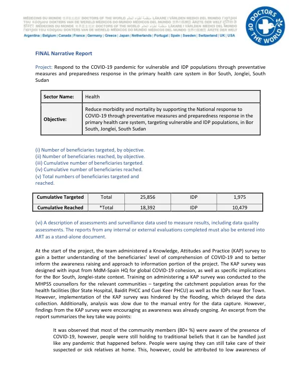 Final narrative report [South Sudan]