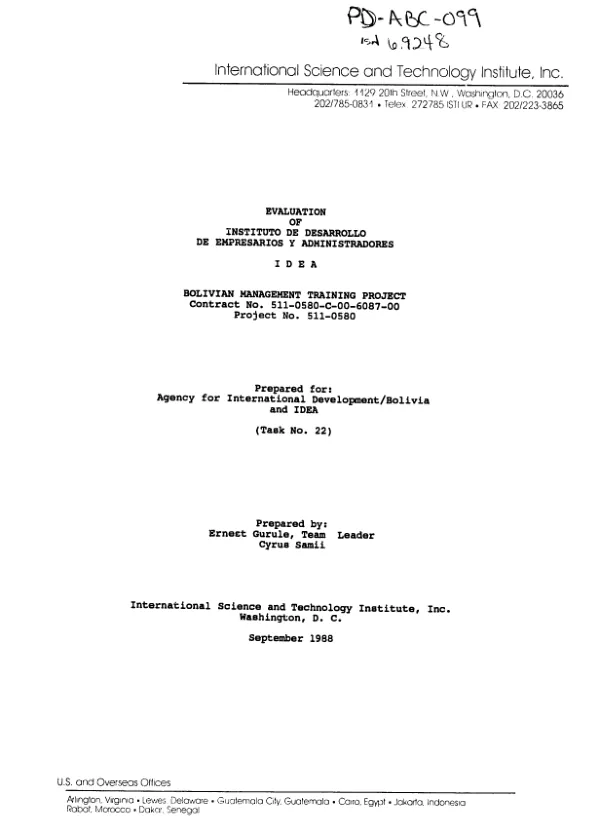 Evaluation of Instituto de Desarrollo de Empresarios y Administradores (IDEA)