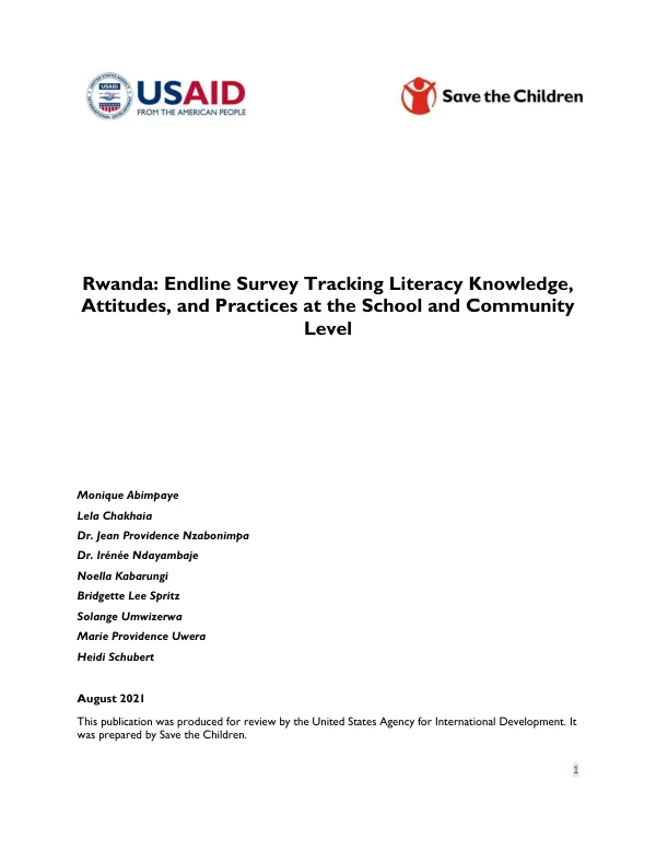 Rwanda : endline survey tracking literacy knowledge, attitudes, and practices at the school and community level
