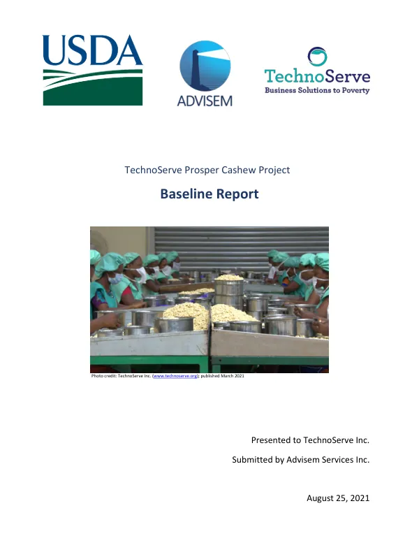 [USDA FY 2020 food for progress] TechnoServe prosper cashew project : baseline report [West Africa]