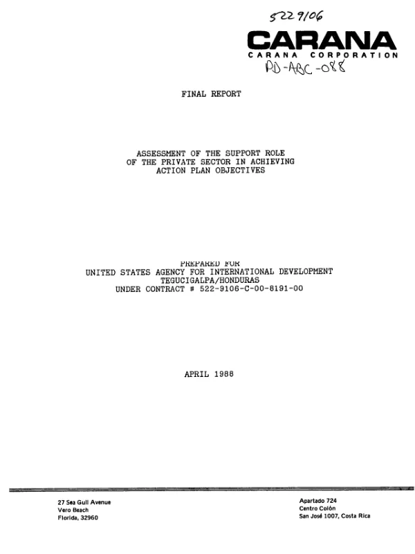 Final report : assessment of the support role of the private sector in achieving action plan objectives