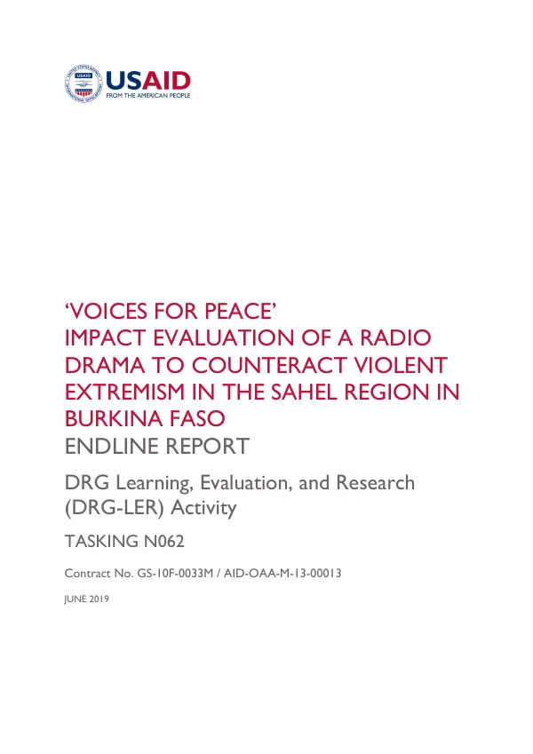 ‘Voices for peace’ impact evaluation of a radio drama to counteract violent extremism in the sahel region in Burkina Faso : endline report