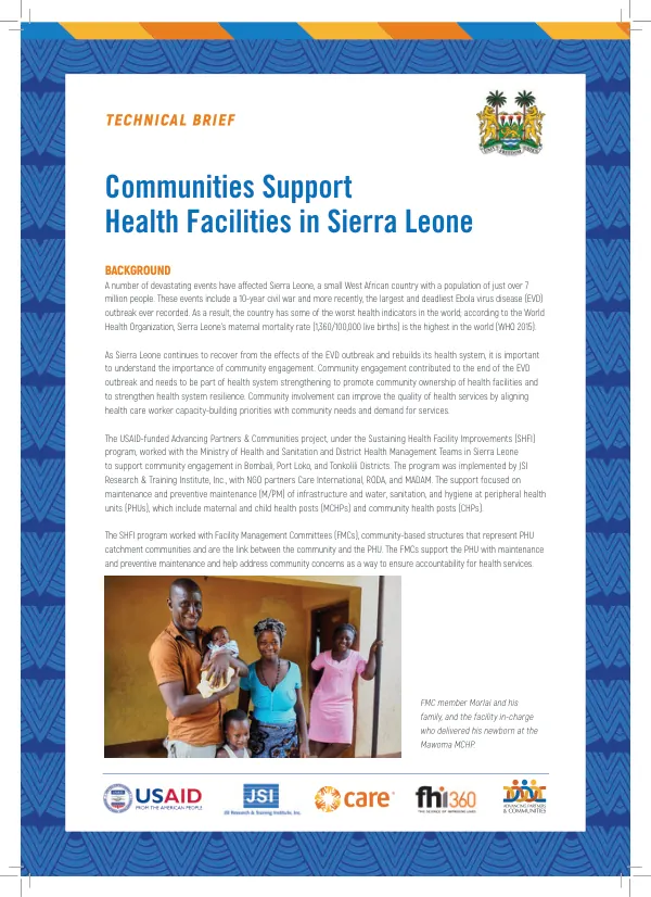 Technical brief : communities support health facilities in Sierra Leone
