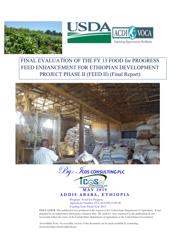 [USDA] Final evaluation of the FY 13 food for progress feed enhancement for Ethiopian development project phase II (FEED II) : final report