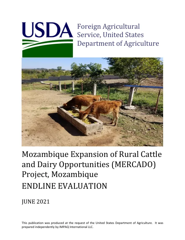 [USDA] Mozambique expansion of rural cattle and dairy opportunities (MERCADO) project, Mozambique : endline evaluation