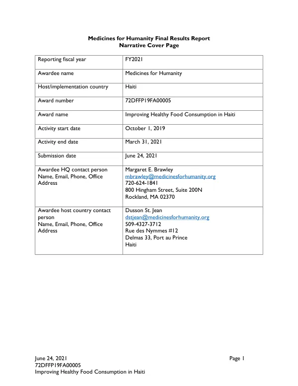 Medicines for humanity final results report