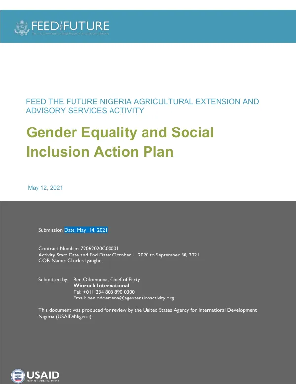 Feed the Future Nigeria agricultural extension and advisory services activity : gender equality and social inclusion action plan