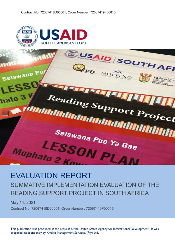 Reading support project : evaluation report : summative implementation evaluation of the reading support project in South Africa
