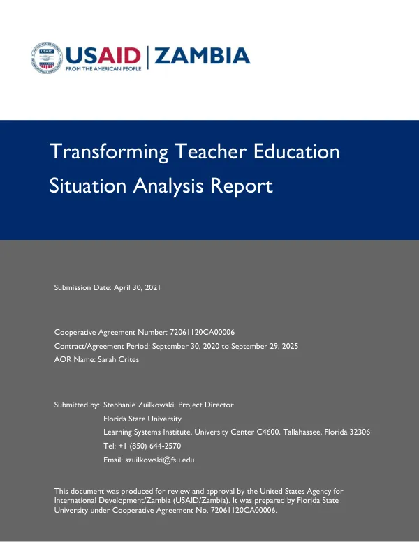 Transforming teacher education situation analysis report