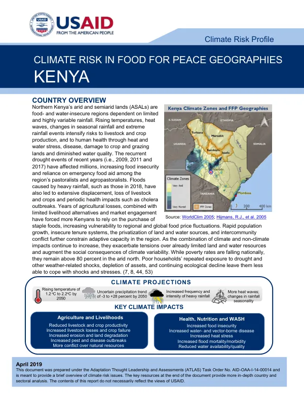 Climate risk profile : climate risk in Food for Peace geographies Kenya