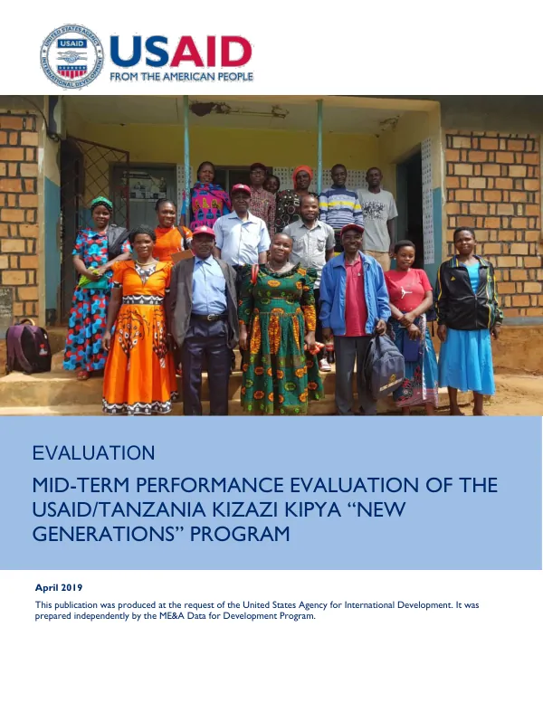 USAID/Tanzania mid-term performance evaluation of the kizazi kipya “new generations” project
