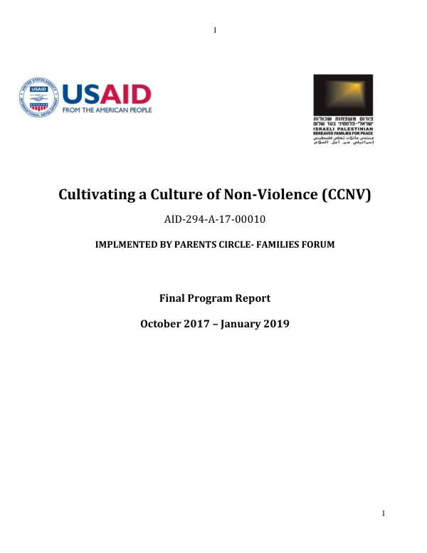 Cultivating a culture of non-violence (CCNV) : final program report, October 2017 - January 2019