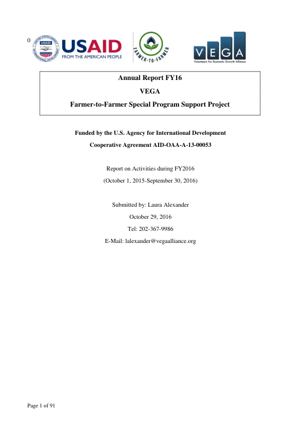 Farmer-to-Farmer Special Program Support Project FY16 Annual Report
