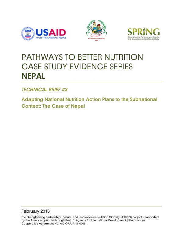 Adapting National Nutrition Action Plans to the Sub-National Context: The Case of Nepal