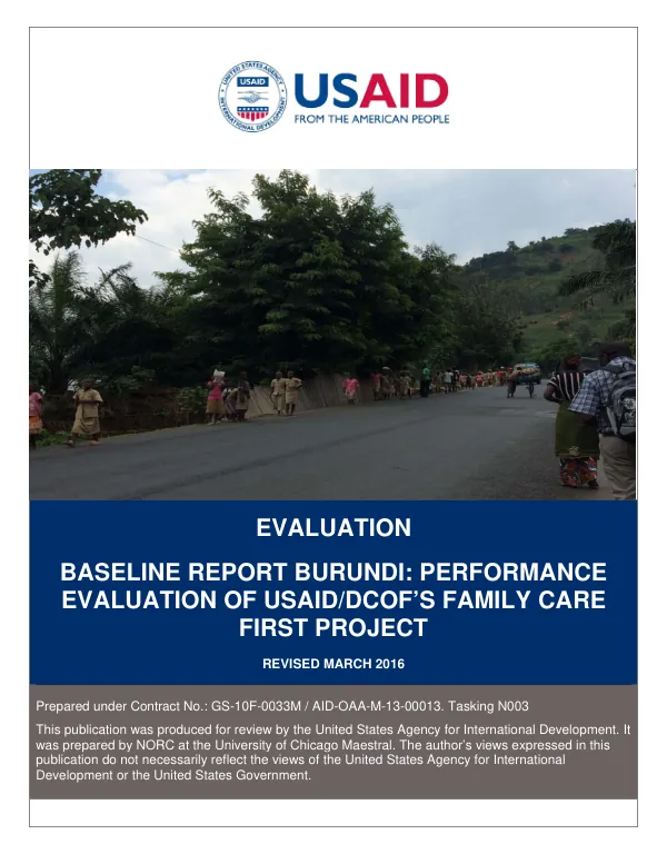 DRG- Learning, Evaluation, and Research (LER) Activity: Baseline Report PE of USAID/ DCOF"s Burundi Family Care First Project