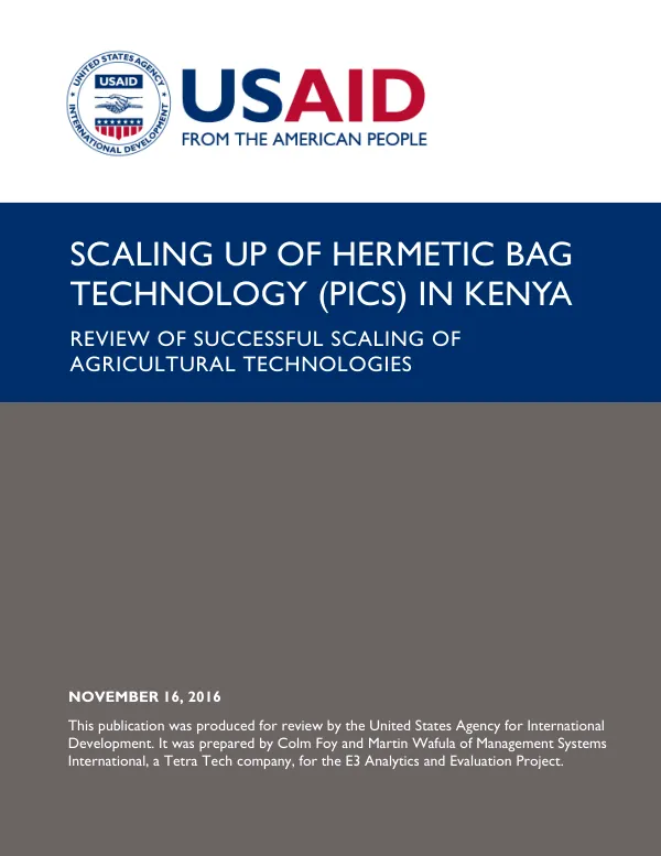 Scaling Up of Hermetic Bag Technology (PICS) in Kenya: Review of Successful Scaling of Agricultural Technologies