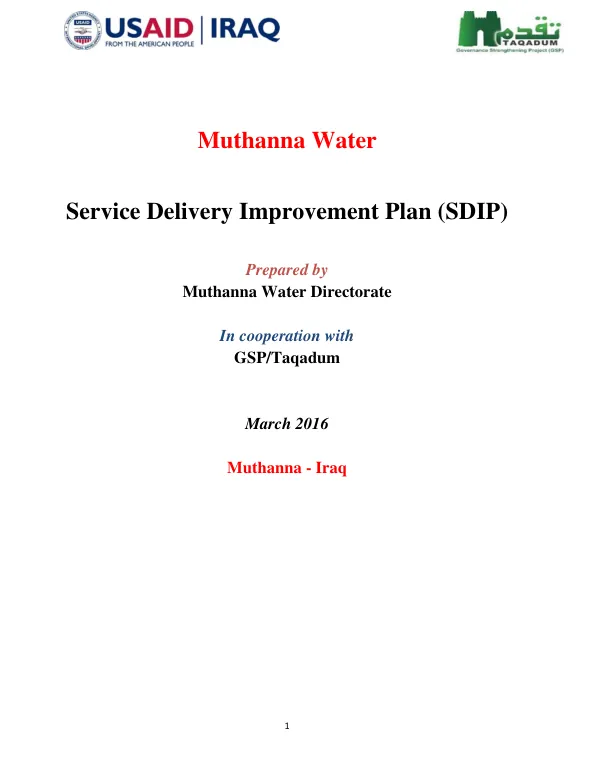 Muthanna Water - Service Delivery Improvement Plan (SDIP) March 2016