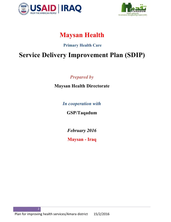 Maysan Health - Service Delivery Improvement Plan (SDIP) March 2016