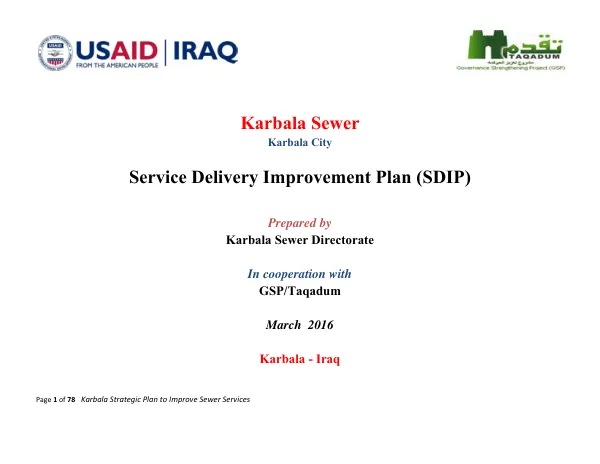 Karbala Sewer - Service Delivery Improvement Plan (SDIP) March 2016