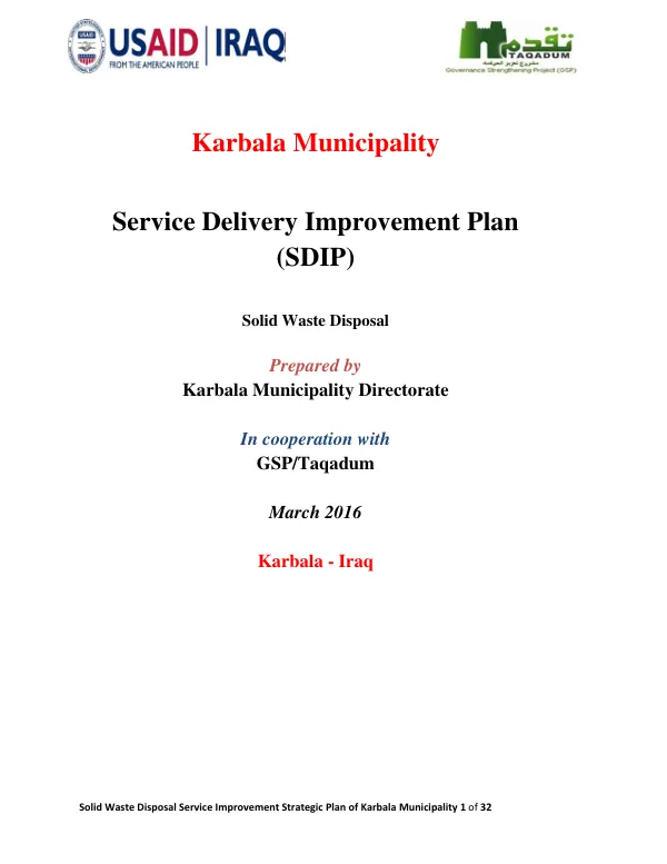 Karbala Municipalitiy - Service Delivery Improvement Plan (SDIP) March 2016