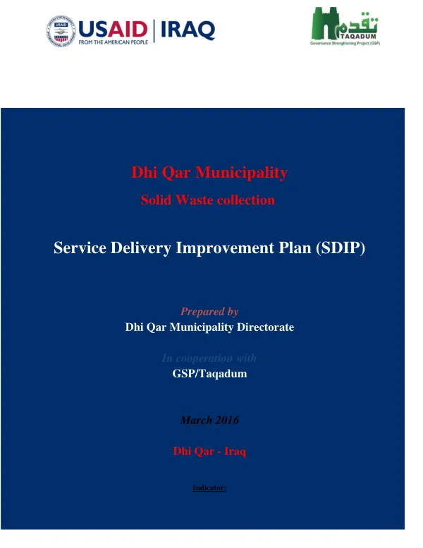 Dhi Qar Municipality - Service Delivery Improvement Plan (SDIP) March 2016