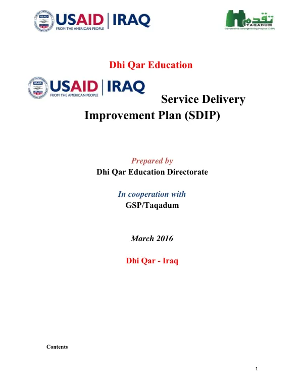 Dhi Qar Education - Service Delivery Improvement Plan (SDIP) March 2016