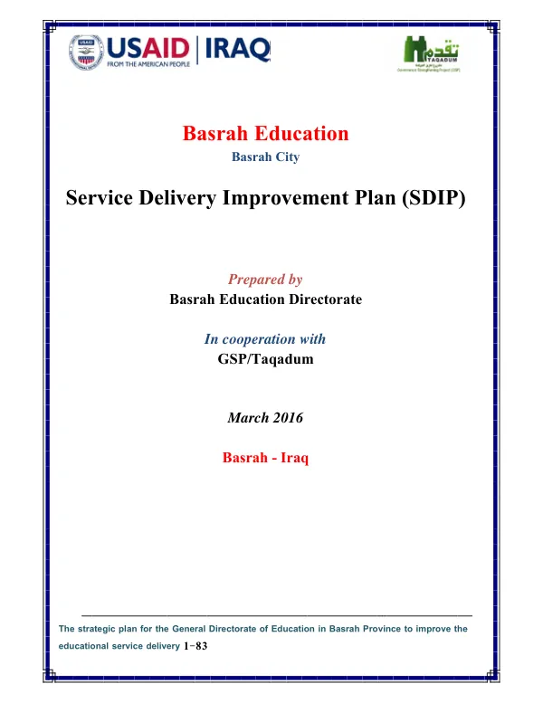 Basrah Education - Service Delivery Improvement Plan (SDIP) March 2016