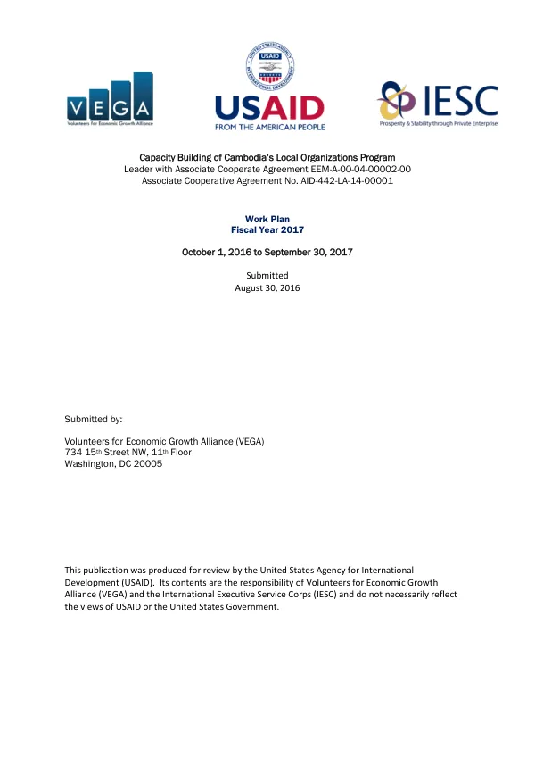Capacity Building of Cambodia"s Local Organizations Program: Work Plan- Fiscal Year 2017