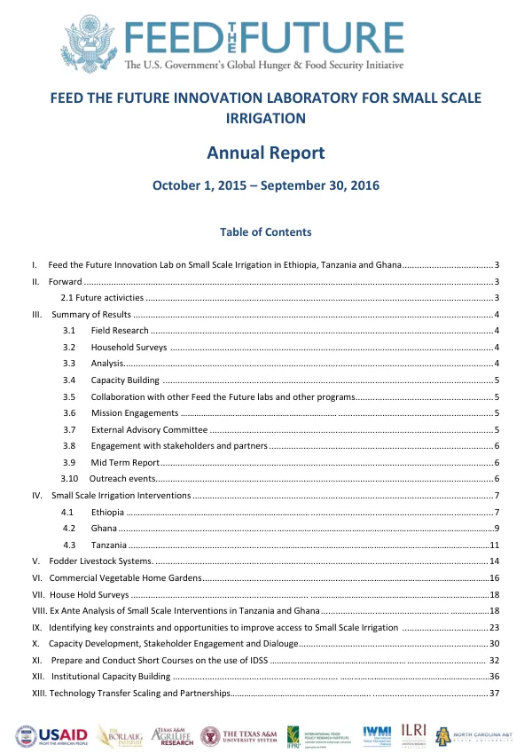 Feed The Future Innovation Lab for Small Scale Irrigation Annual Report October 1, 2015 - September 30, 2016