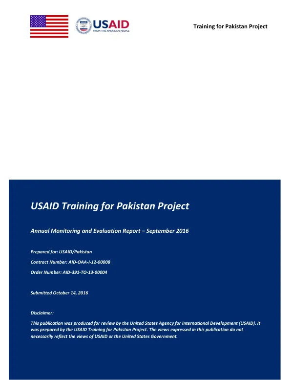 USAID Training for Pakistan Project Annual Monitoring and Evaluation Report-September 2016