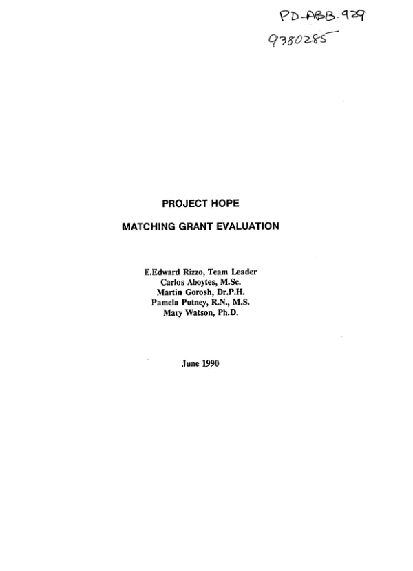 Project HOPE : matching grant evaluation
