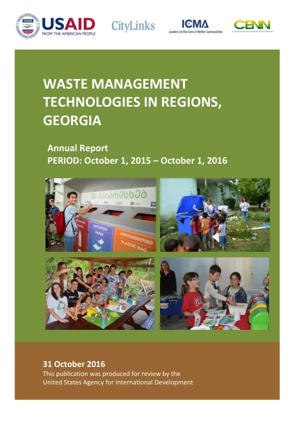 Waste Management Technologies in Regions (WMTR), Georgia - Annual Report - October 2015 - October 2016