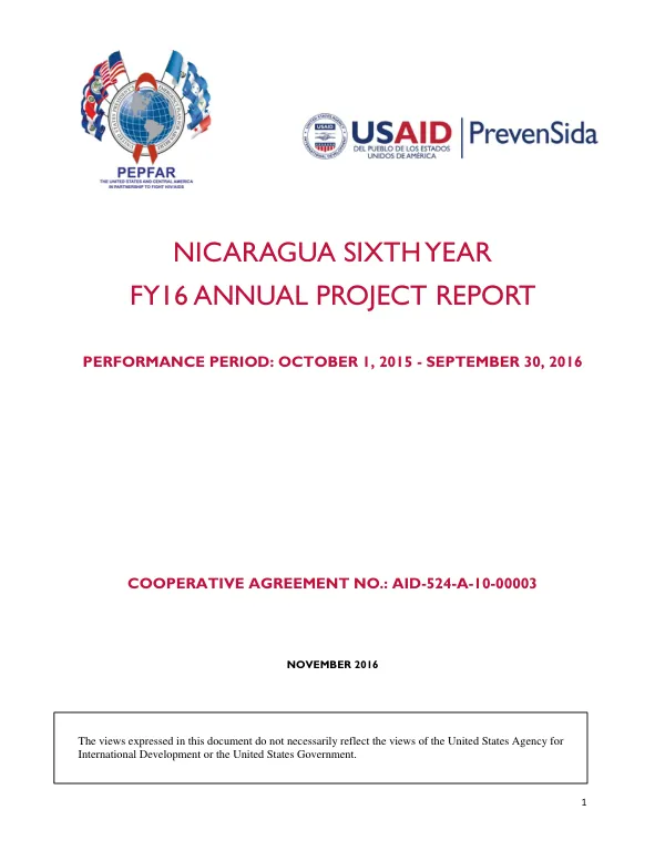 NICARAGUA SIXTH YEAR FY16 ANNUAL PROJECT REPORT