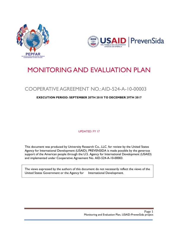 MONITORING AND EVALUATION PLAN . FY 17. USAID PrevenSda