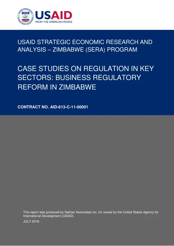 Case Studies on Regulation in Key Sectors: Business Regulatory Reform in Zimbabwe