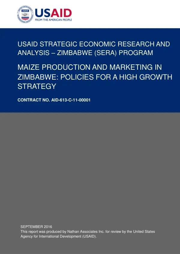 Maize Production and Marketing in Zimbabwe: Policies for a High Growth Strategy