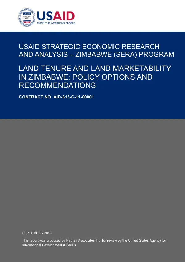 Land Tenure and Land Marketability in Zimbabwe: Policy Options and Recommendations