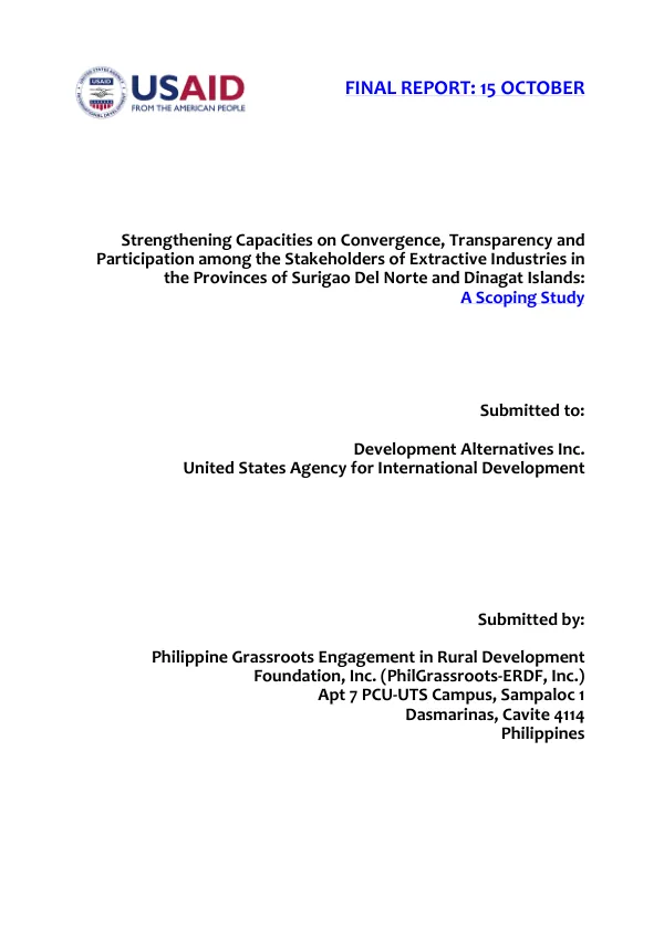 Strengthening Convergence, Transparency and Participation Capacities of the Extractive Industries in the Provinces of Surigao Del Norte and Dinagat Islands
