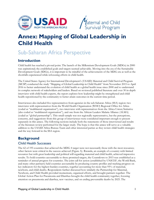 Annex: Mapping of Global Leadership in Child Health