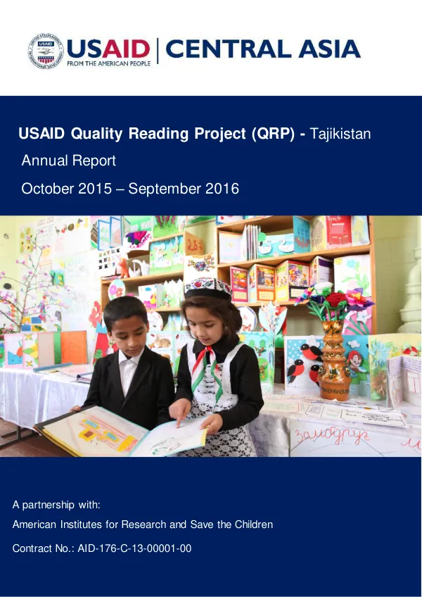 USAID Quality Reading Project (QRP) Tajikistan Annual Report October 2015-September 2016