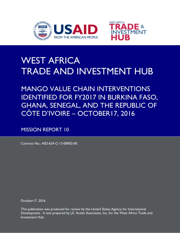 Mango Value Chain Interventions Identified for FY2017 in Burkina Faso, Ghana, Senegal, and the Republic of Côte d’Ivoire