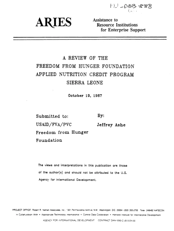 Review of the Freedom from Hunger Foundation Applied Nutrition Credit Program, Sierra Leone
