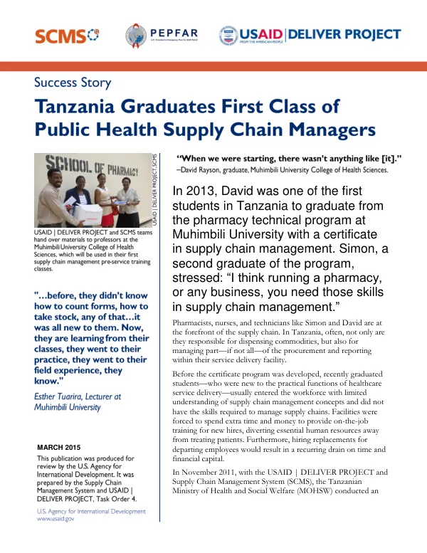 Success Story: Tanzania Graduates First Class of Public Health Supply Chain Managers