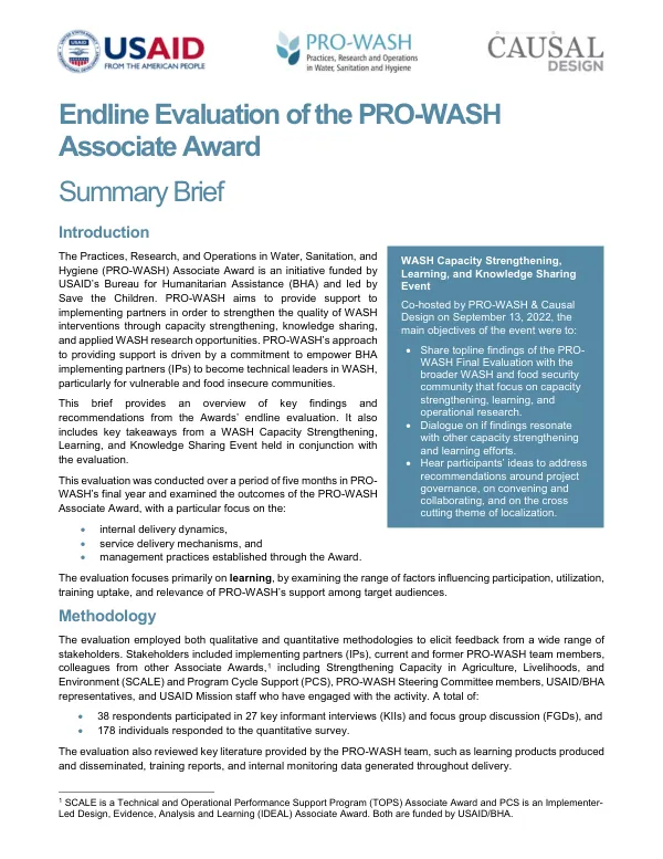 Endline Evaluation of the PRO-WASH Associate Award - Summary Brief