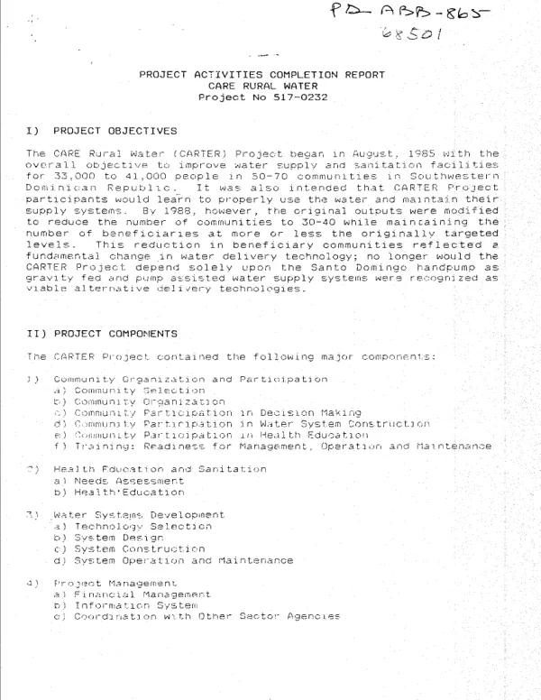 Project activities completion report : CARE rural water, project no. 517-0232